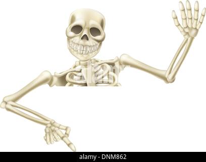 Una illustrazione di un cartoon Halloween mummia con la punta rivolta verso il basso in corrispondenza di un segno o di scorrimento e ondulazione Illustrazione Vettoriale