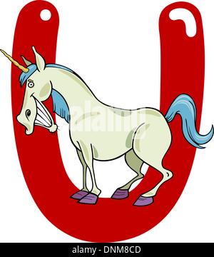 Cartoon illustrazione della lettera U per unicorn Illustrazione Vettoriale