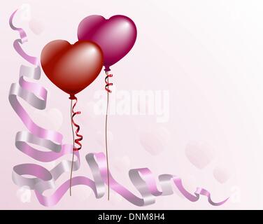 Un San Valentino in stile scheda sfondo con cuore di palloncini sagomati e il nastro di inchiostro Illustrazione Vettoriale