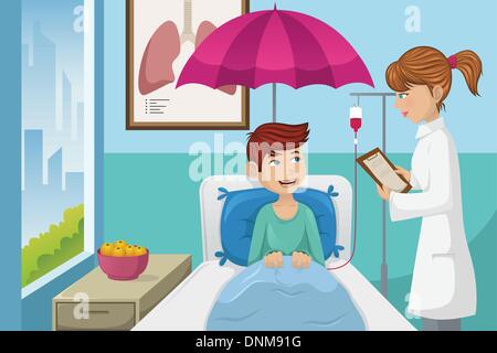 Una illustrazione vettoriale di un uomo in un ospedale per la salute il concetto di assicurazione Illustrazione Vettoriale