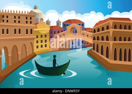 Una illustrazione vettoriale di una città europea in scena Illustrazione Vettoriale