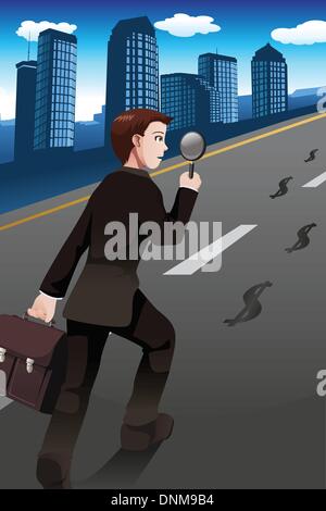 Una illustrazione vettoriale di imprenditore in seguito il denaro ingombro per il concetto di business Illustrazione Vettoriale