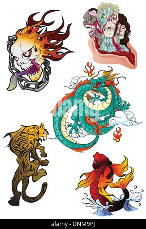 Una illustrazione vettoriale di tatuaggio gli elementi di design Illustrazione Vettoriale