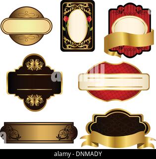 Una illustrazione vettoriale di un set di nero e oro telai Illustrazione Vettoriale