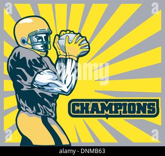 Illustrazione di un giocatore di football americano quarterback circa a gettare il passaggio vincente con le parole 'champions' Illustrazione Vettoriale