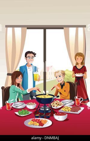 Una illustrazione vettoriale di gruppo di adolescente avente la fondue party Illustrazione Vettoriale