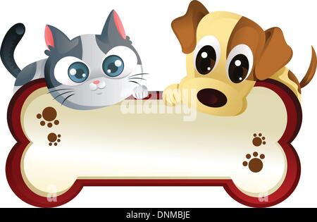 Una illustrazione vettoriale di un cane e un gatto banner Illustrazione Vettoriale