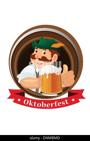 Una illustrazione vettoriale di un baffi guy birre azienda celebrando Oktoberfest Illustrazione Vettoriale