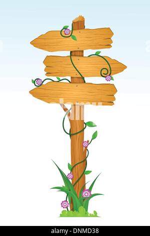 Una illustrazione vettoriale del legno di un segno di direzione Illustrazione Vettoriale