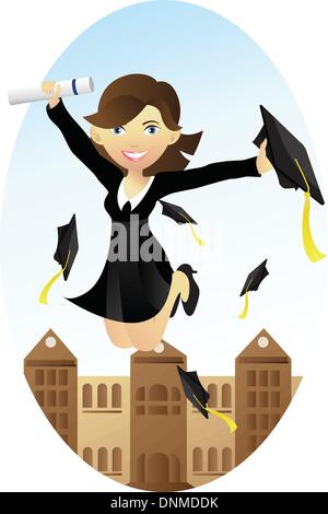 Una illustrazione vettoriale di una felice studente celebrando la sua laurea Illustrazione Vettoriale