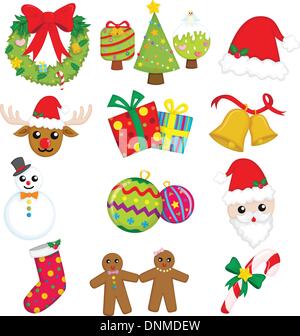 Una illustrazione vettoriale di una raccolta di icone di Natale Illustrazione Vettoriale