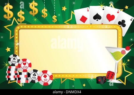 Una illustrazione vettoriale del gioco d'azzardo sfondo con poker chips e carte Illustrazione Vettoriale