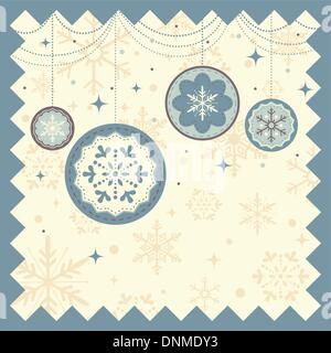 Una illustrazione vettoriale di inverno sfondo con ornamento di Natale e fiocchi di neve Illustrazione Vettoriale