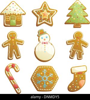 Una illustrazione vettoriale di gingerbread cookie icone Illustrazione Vettoriale