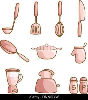 Una illustrazione vettoriale di un set di utensili da cucina Illustrazione Vettoriale