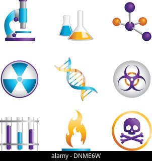 Una illustrazione vettoriale di un set di icone della scienza Illustrazione Vettoriale