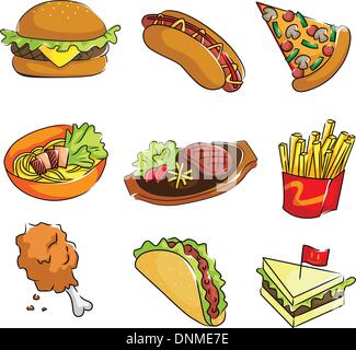 Una illustrazione vettoriale di fast food icone Illustrazione Vettoriale