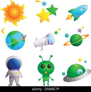 Una illustrazione vettoriale di belle icone di astronomia Illustrazione Vettoriale