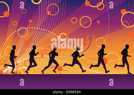 Una illustrazione vettoriale di esecuzione di silhouette di persone Illustrazione Vettoriale