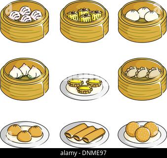 Una illustrazione vettoriale di cinese dim sum icone Illustrazione Vettoriale