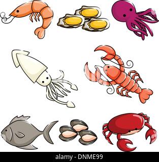 Una illustrazione vettoriale di diversi animali marini icone Illustrazione Vettoriale