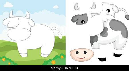 Una illustrazione vettoriale di una mucca puzzle Illustrazione Vettoriale