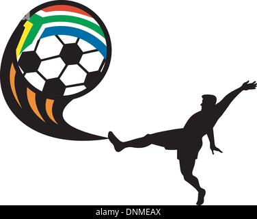 Lustration di un icona per il 2010 Coppa del mondo con il giocatore calciare la palla con bandiera della Repubblica del Sud africa Illustrazione Vettoriale