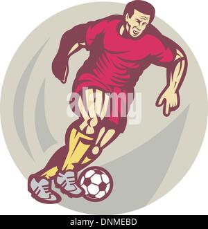 Illustrazione di un giocatore di calcio in esecuzione e calciare il pallone Illustrazione Vettoriale