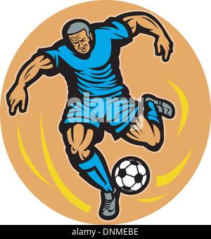 Illustrazione di un giocatore di calcio calciare il pallone visto dalla parte anteriore Illustrazione Vettoriale