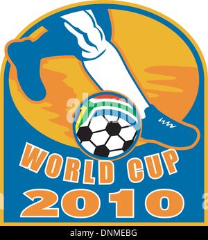 Illustrazione di un icona per il 2010 Coppa del mondo con i piedi di player in esecuzione la sfera con la bandiera della Repubblica del Sud africa Illustrazione Vettoriale