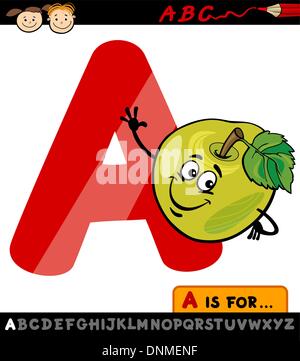 Cartoon illustrazione della lettera A maiuscola da alfabeto con Apple frutta per bambini educazione Illustrazione Vettoriale