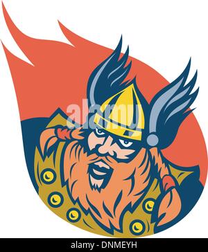 Illustrazione di un guerriero vichingo o dio norvegese Illustrazione Vettoriale