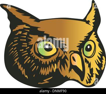 Illustrazione di un gufo capo fatto rétro xilografia stile. Illustrazione Vettoriale