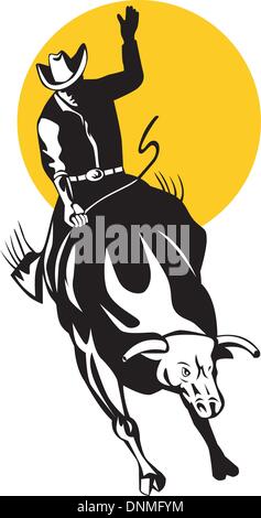 Illustrazione di rodeo cowboy a cavallo strappi bull isolato su sfondo bianco. Illustrazione Vettoriale