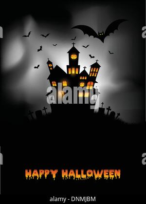 Sfondo di Halloween con spooky Haunted House Illustrazione Vettoriale