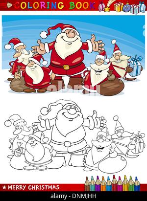 Libro da colorare o pagina Cartoon illustrazione di Santa clausole temi di Natale per i bambini Illustrazione Vettoriale