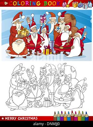 Libro da colorare o pagina Cartoon illustrazione di Santa clausole temi di Natale per i bambini Illustrazione Vettoriale