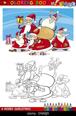 Libro da colorare o pagina Cartoon illustrazione di Santa clausole temi di Natale per i bambini Illustrazione Vettoriale