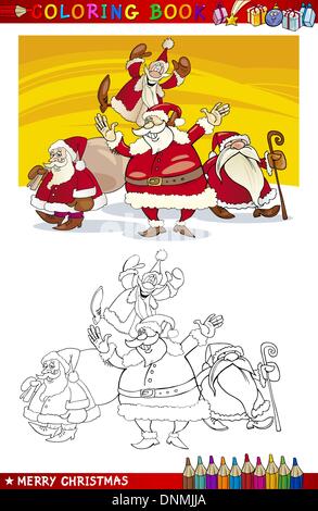 Libro da colorare o pagina Cartoon illustrazione di Santa clausole temi di Natale per i bambini Illustrazione Vettoriale