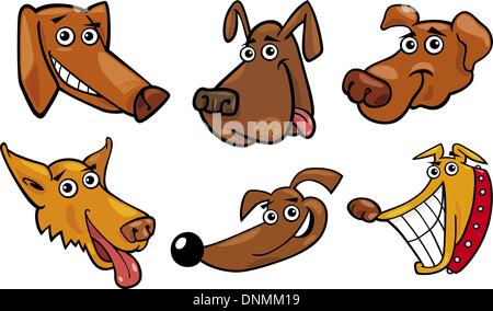 Cartoon illustrazione di diversi cani divertenti capi impostato Illustrazione Vettoriale