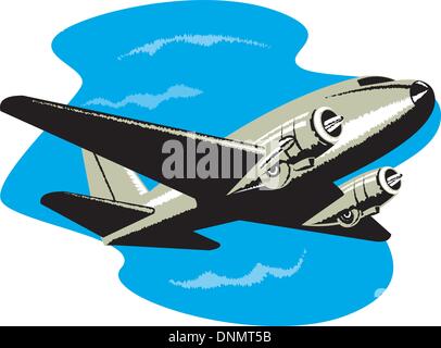 Illustrazione di una elica aereo militare aereo di linea sul volo battenti sfondo isolato Illustrazione Vettoriale