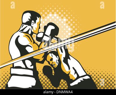 Illustrazione di un boxer collegando un knockout punch fatto in stile retrò Illustrazione Vettoriale