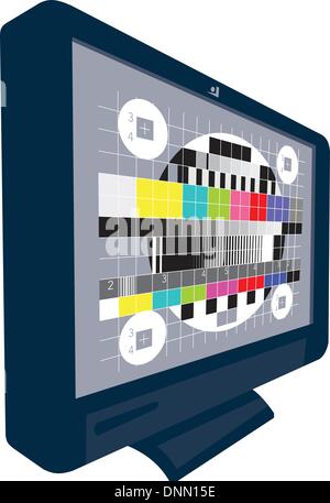 Illustrazione di un LCD TV al plasma TV set isolato su sfondo bianco con segnale di test pattern. Illustrazione Vettoriale