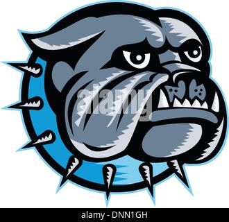 Illustrazione di un bulldog cane mascotte di testa fatto rétro xilografia stile. Illustrazione Vettoriale