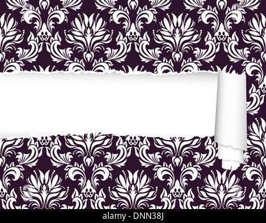 Damasco vettore seamless pattern con rip copy-spazio per il tuo testo. Per facile rendere seamless pattern appena trascinare ornato gruppo nella barra di campioni e di utilizzarlo per il riempimento di tutti i contorni. Illustrazione Vettoriale