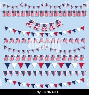 Raccolta di bunting e bandierine con bandiera americana design Illustrazione Vettoriale