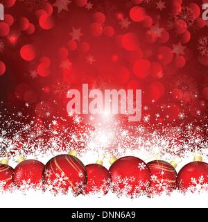 Baubles di natale nella neve su un bokeh sfondo luci Illustrazione Vettoriale