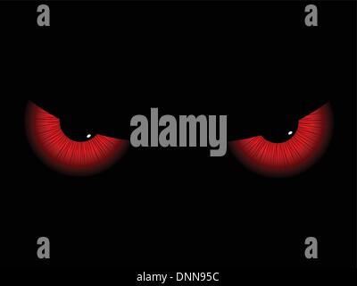 Red male gli occhi su uno sfondo nero Illustrazione Vettoriale
