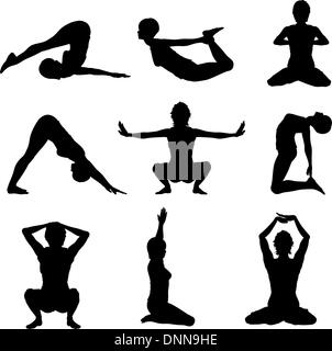 Sagome di femmine in vari yoga pone Illustrazione Vettoriale