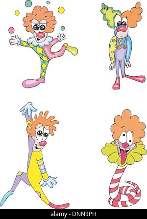 Divertente e felice clown. Impostare il colore di illustrazioni vettoriali. Illustrazione Vettoriale